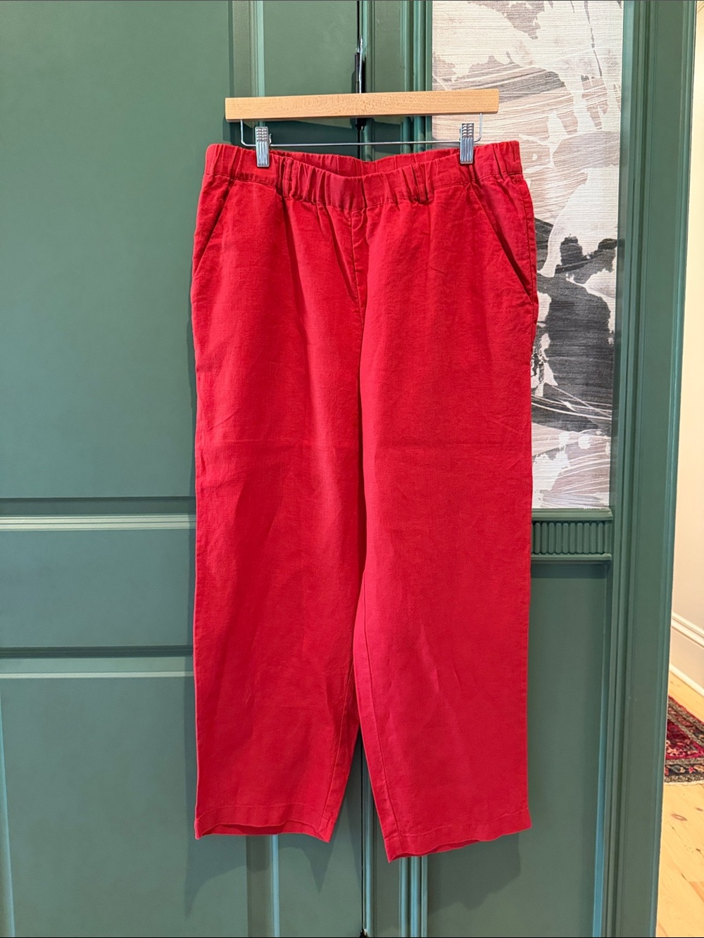 Quince Chili Red European Linen Elastic-Waist Women’s Pants